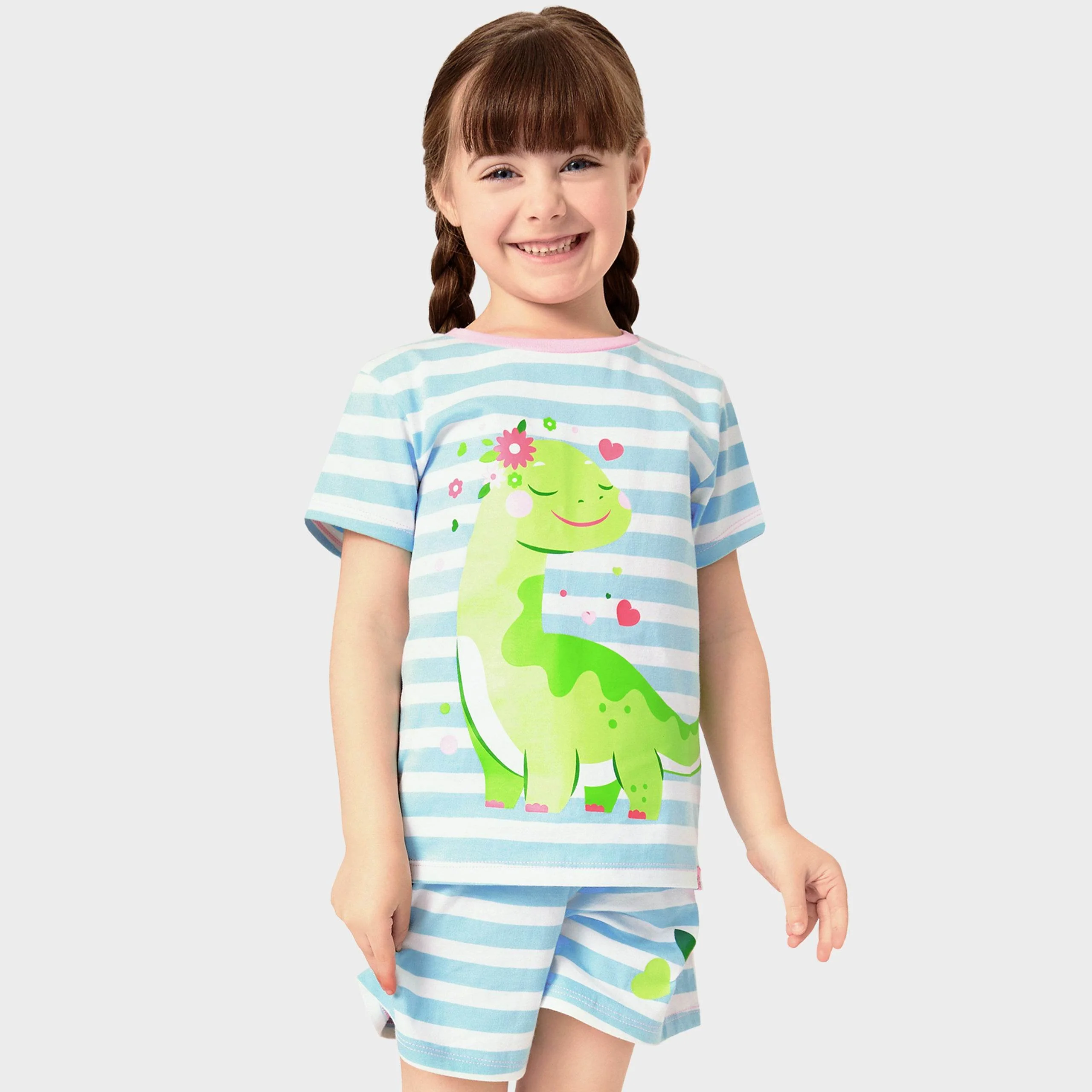 Harry Bear Dinosaur Girls Short Pyjamas - Blue Stripes - Image 5